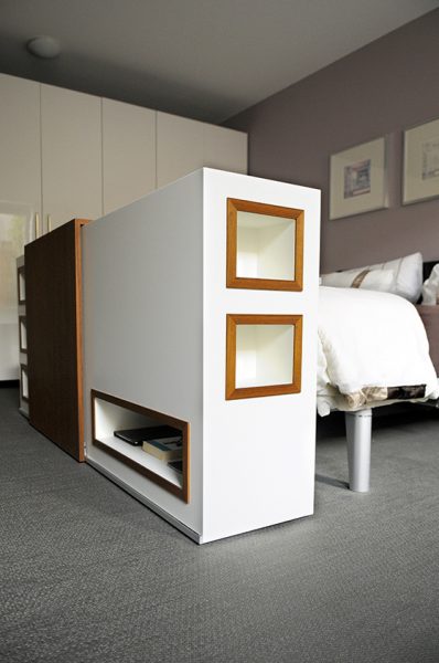 room divider tv-meubel tv-kast met lift slaapkamer mobiele room divider maatwerk meubels meubelmakers Utrecht mooi ruim